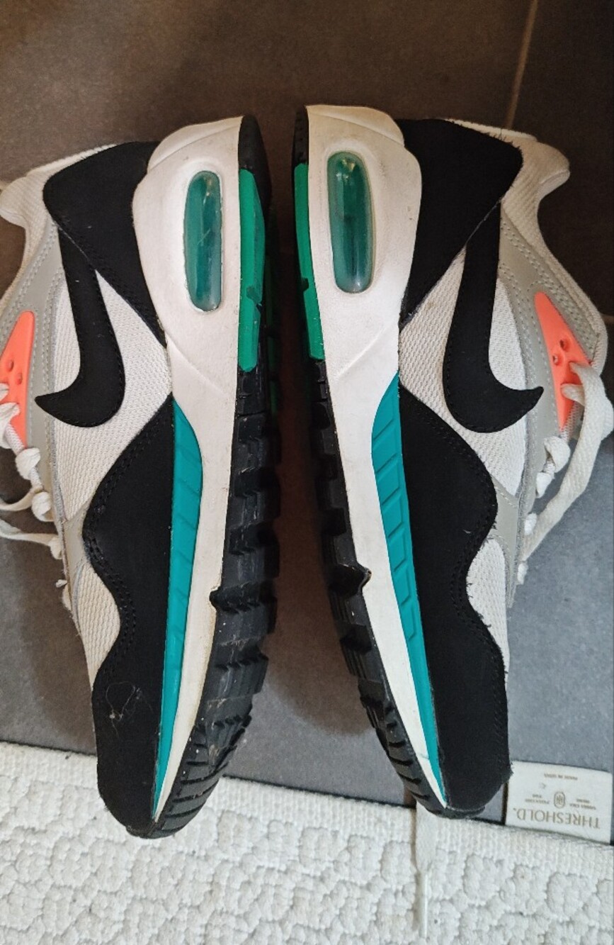 Nike Air Max Sneakers in White, Black & Teal with Coral Accents